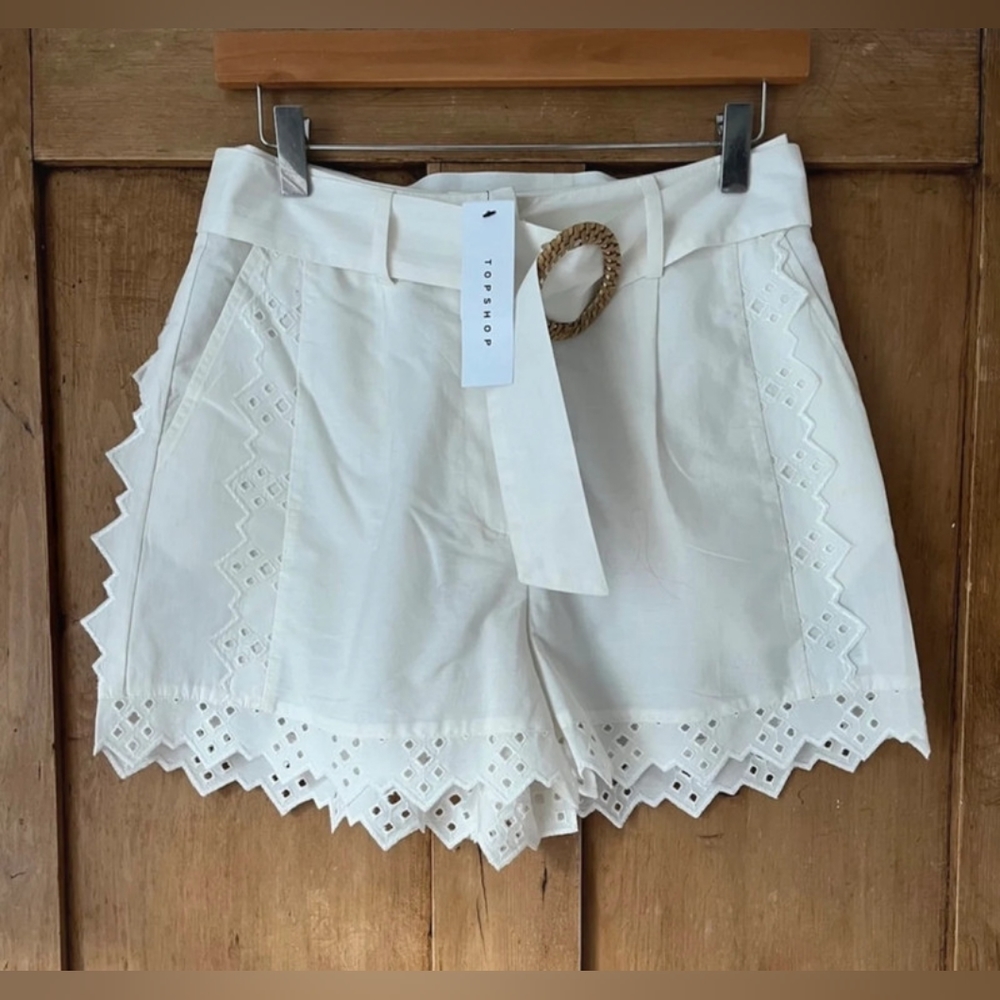 Topshop High Waisted Embroidered Detail Cotton Shorts